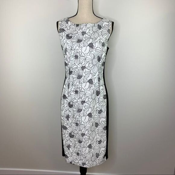 Rickie Freeman for Teri Jon B/W Embroidered Faux Leather Sheath Dress 10 - Picture 5 of 13